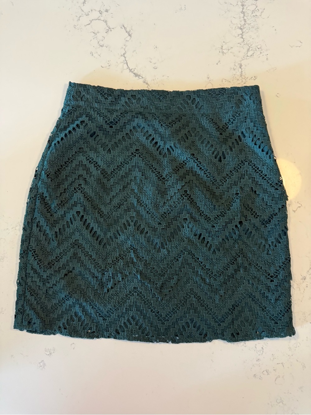 Maje Teal Lace Chevron Pencil Skirt